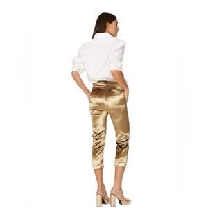Stella Jean Gold Satin Velvet Cropped Pants with pockets